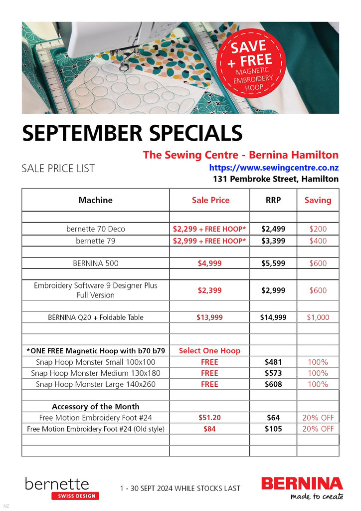 Newsletter - Sept 2024 - The Sewing Centre - Bernina Hamilton