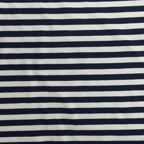Navy And Cream Stripe Stretch Cotton (1meter)