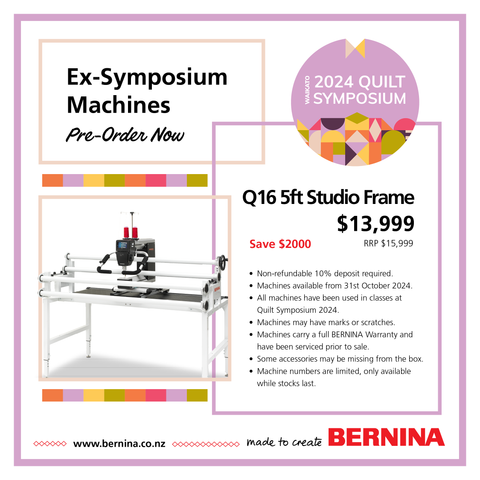 Bernina Ex-Symposium Machine Pre-Order - BERNINA Q 16 Longarm Quilting Machine on 5ft Studio Frame